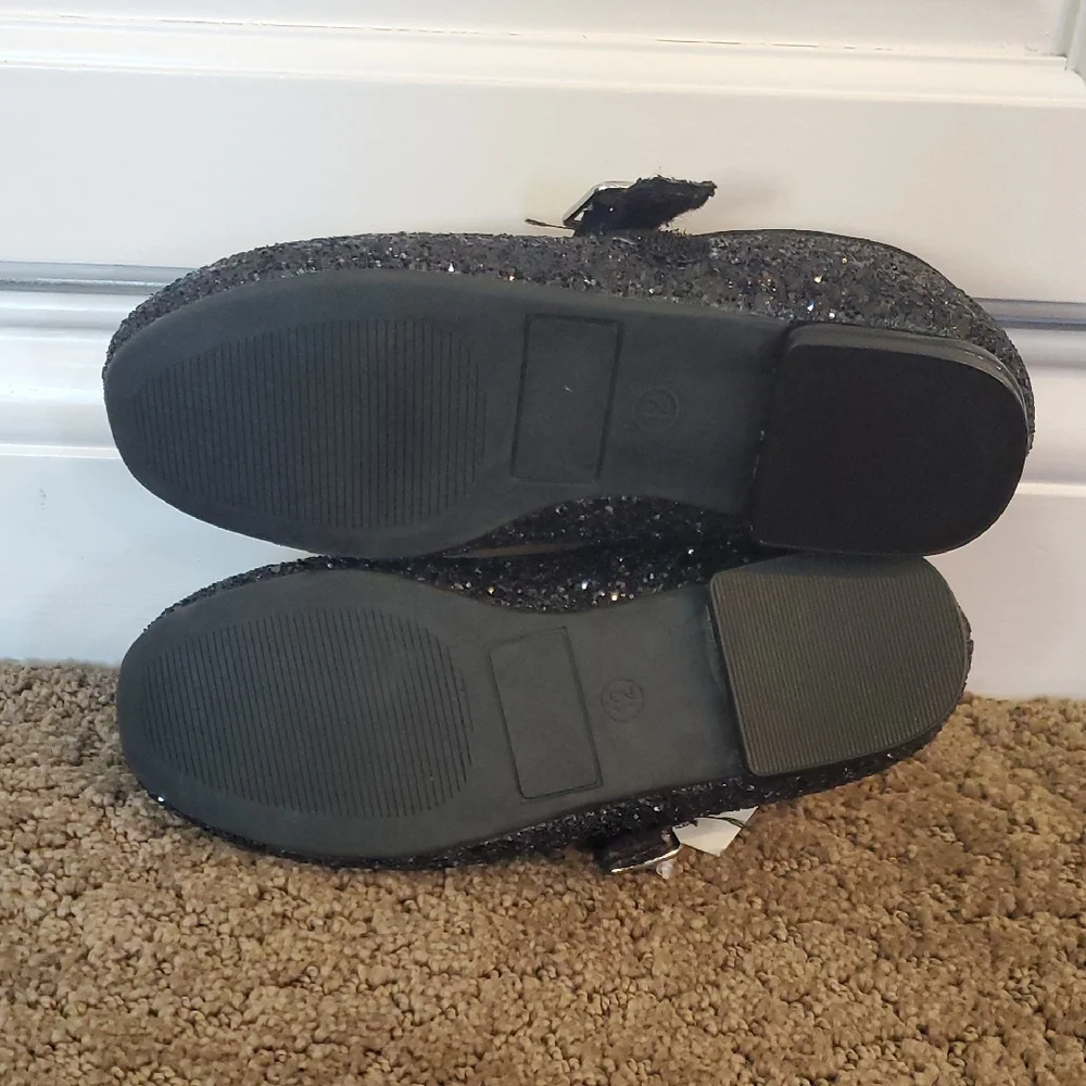 Girls Falls Creek Black Glitter Dress Flats w Strap Size 1 Dress Shoes NWT